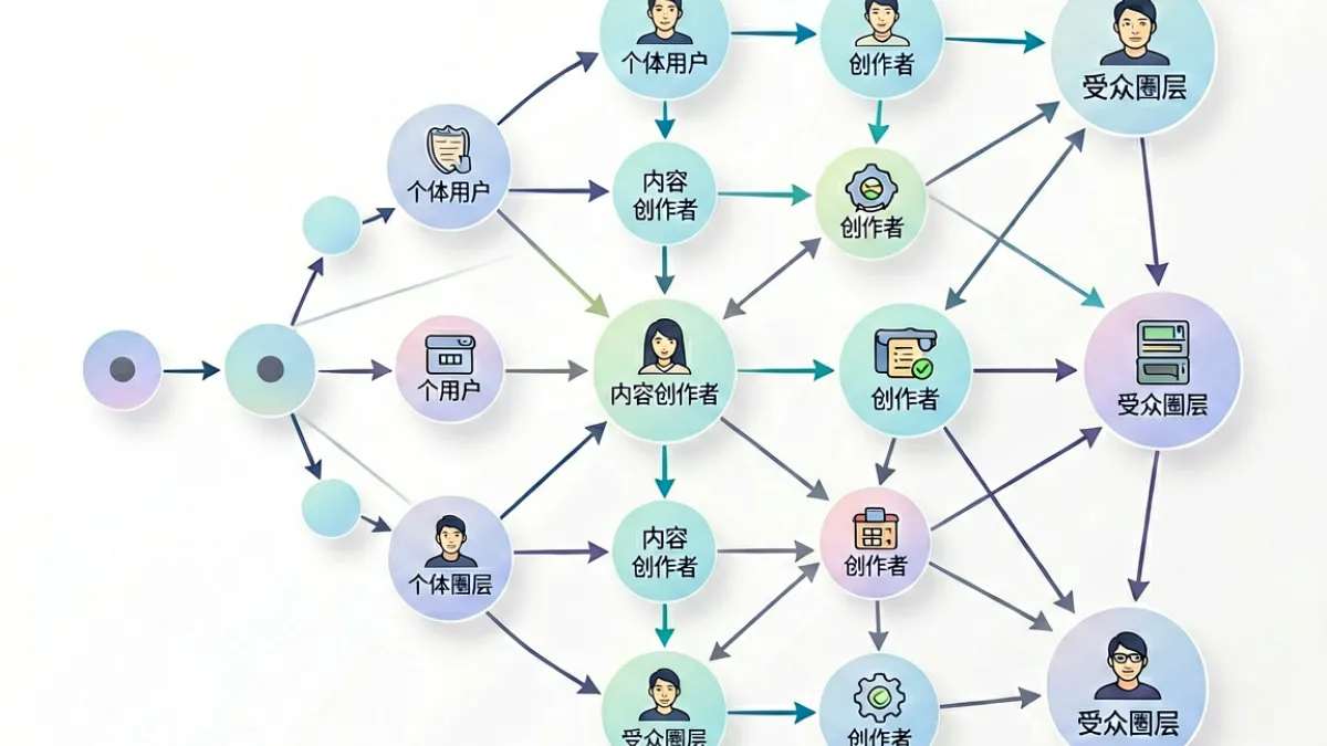 xxxo传播路径示意图，展示从个体用户到创作者再到大众圈层的扩散链条